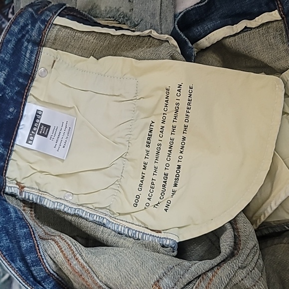 SERENEDE Patchwork Streetwear Earth Tone Serenity Prayer Distressed Skinny Jeans - Picture 3 of 16